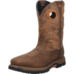 Men's Brown And Orange Waterproof Square Toe Boot
