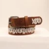 Tan And White Embroidered Flower Belt