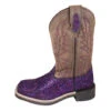 Youth Purple Glitter And Brown Square Toe Boots