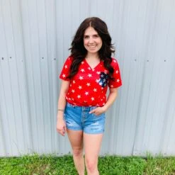 Red Star With Blue Star Sequin Pocket Shirt