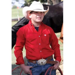 CINCH Kids Solid Red Long Sleeve Shirt