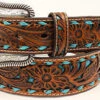 Nocona Men's Floral Pierced Turquoise Underlay Belt