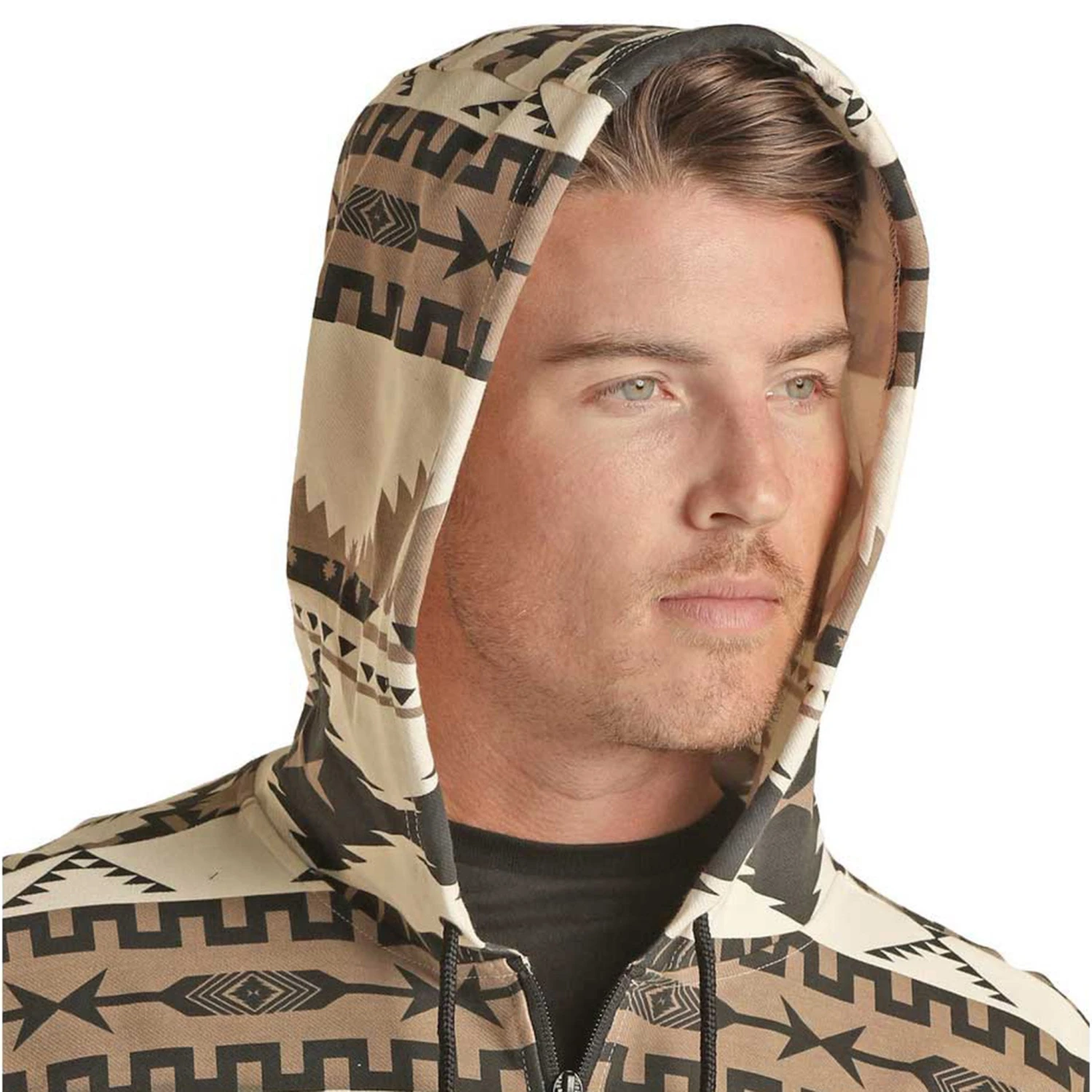 Powder River Men's Printed Aztec Quarter Zip Hoodie-Earthtones - Image 2