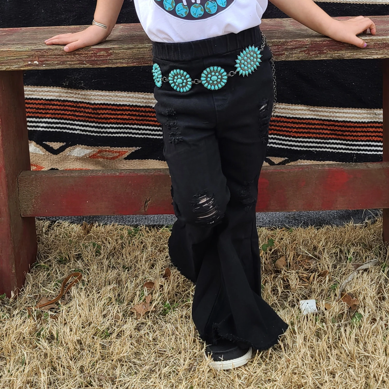 Distressed Black Toddler Bell Bottoms - Image 3