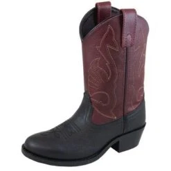 Kid's Plum And Black Round Toe Boots