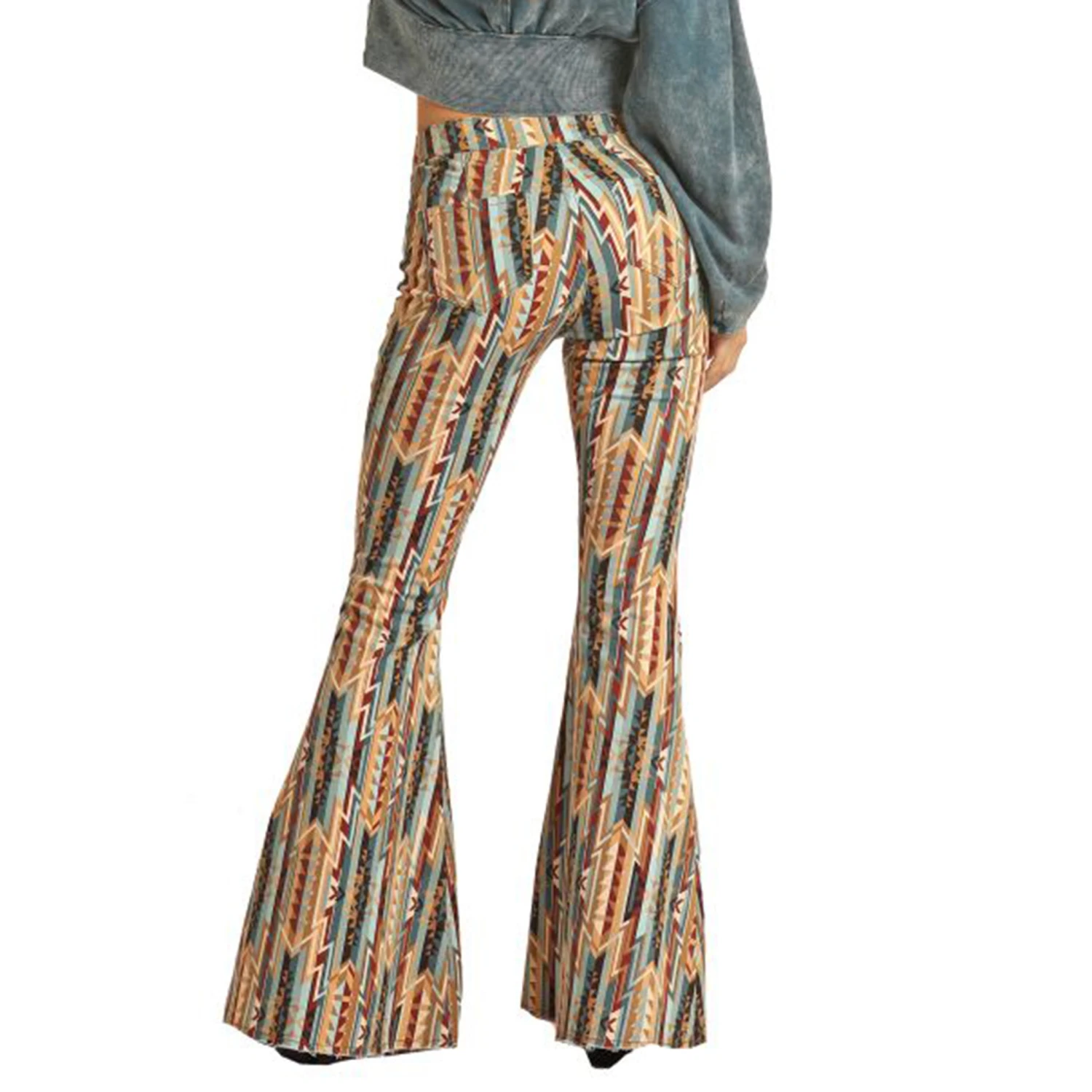 Rock & Roll Aztec Women's Bell Bottom Jeans-Tan's/Blue's - Image 2