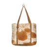 Tan And White Hide Button Tote Bag