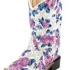 Toddler White And Lilac Floral Square Toe Boots